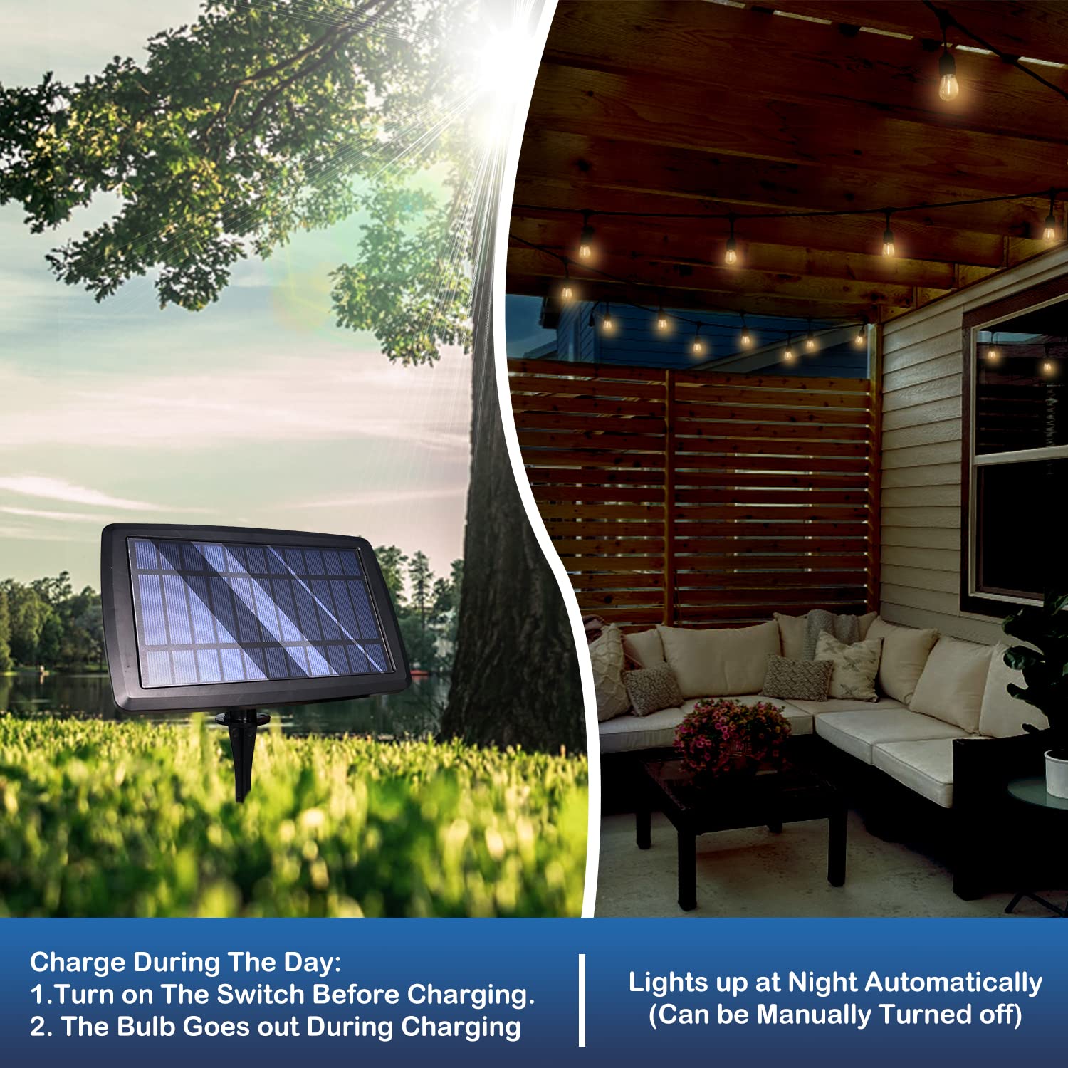48FT S14 Solar string Light with Backup charging port