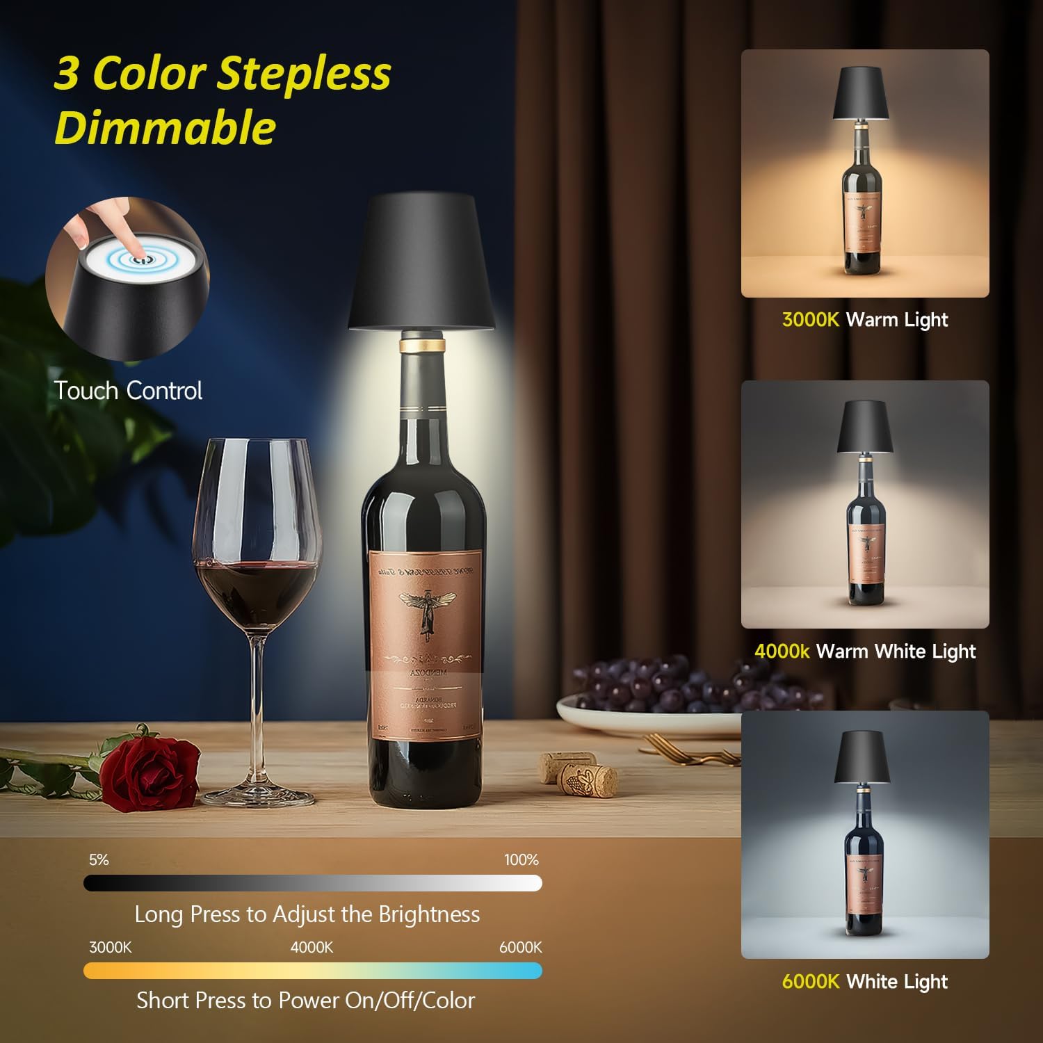 CORK BLACK rechargeable wireless/cordless restaurant table lamp