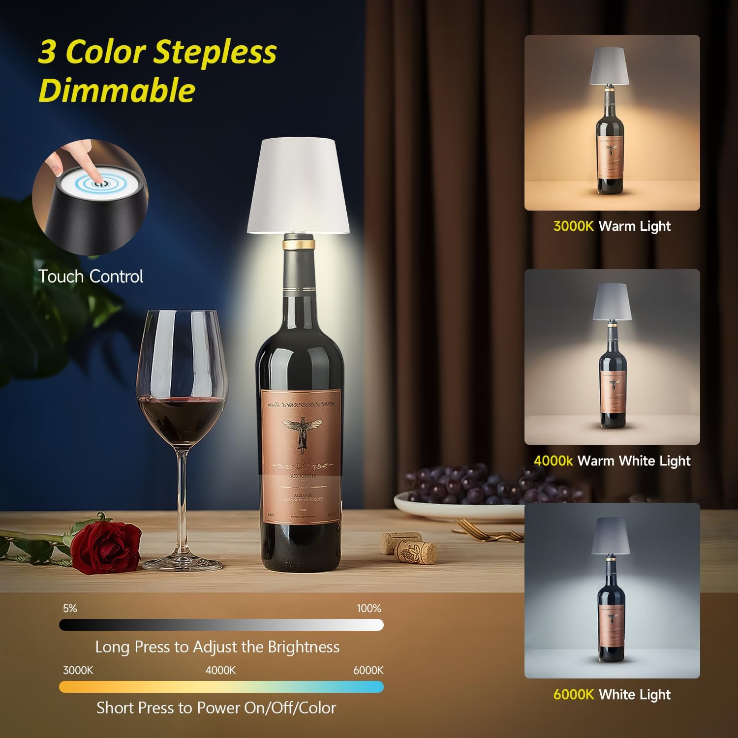 CORK WHITE rechargeable wireless/cordless restaurant table lamp