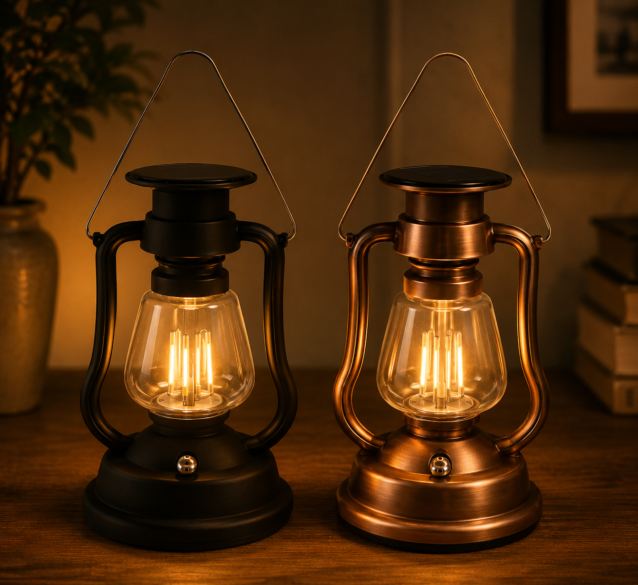Solar hand crank lantern black