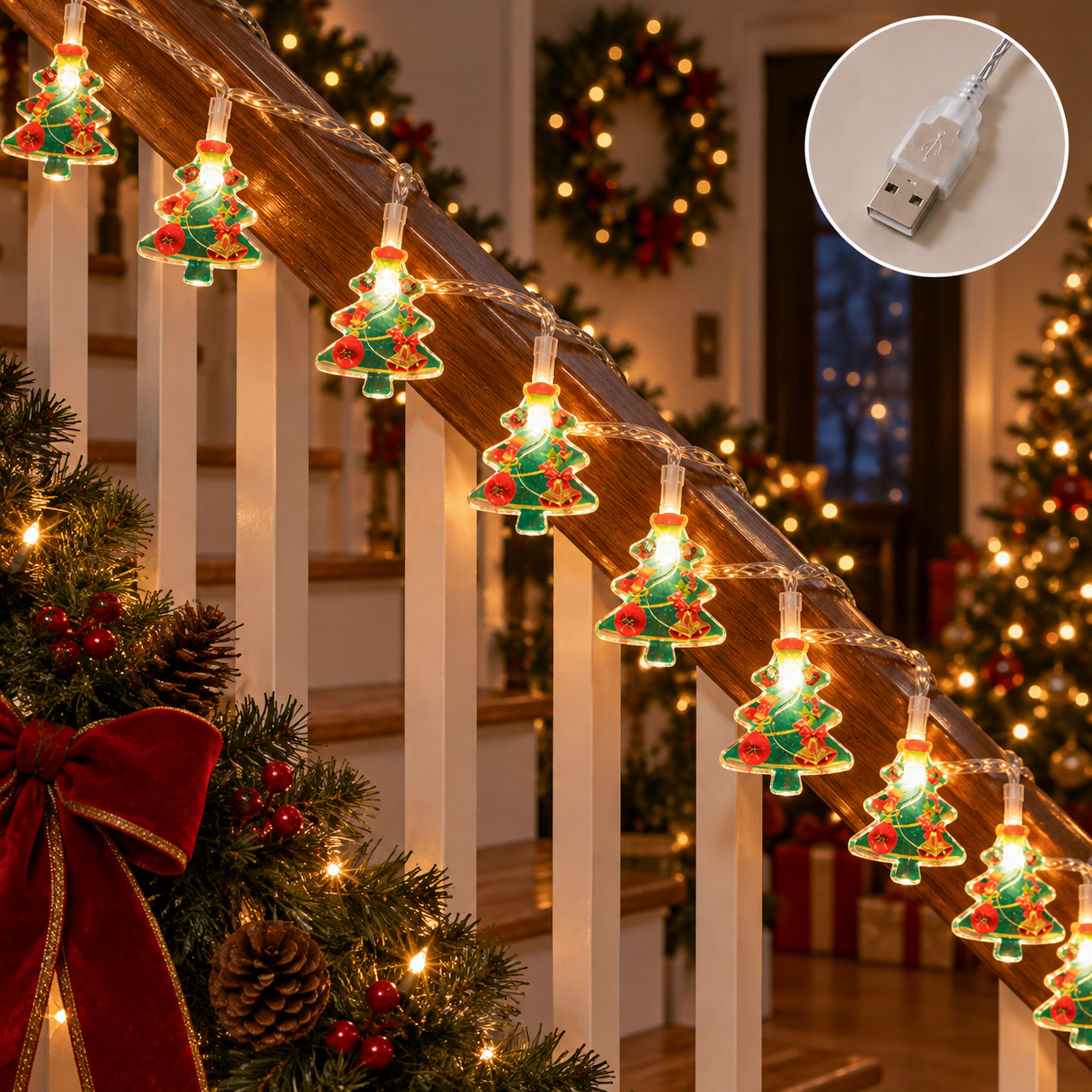10M Xmas tree festive light usb (free adapter included)