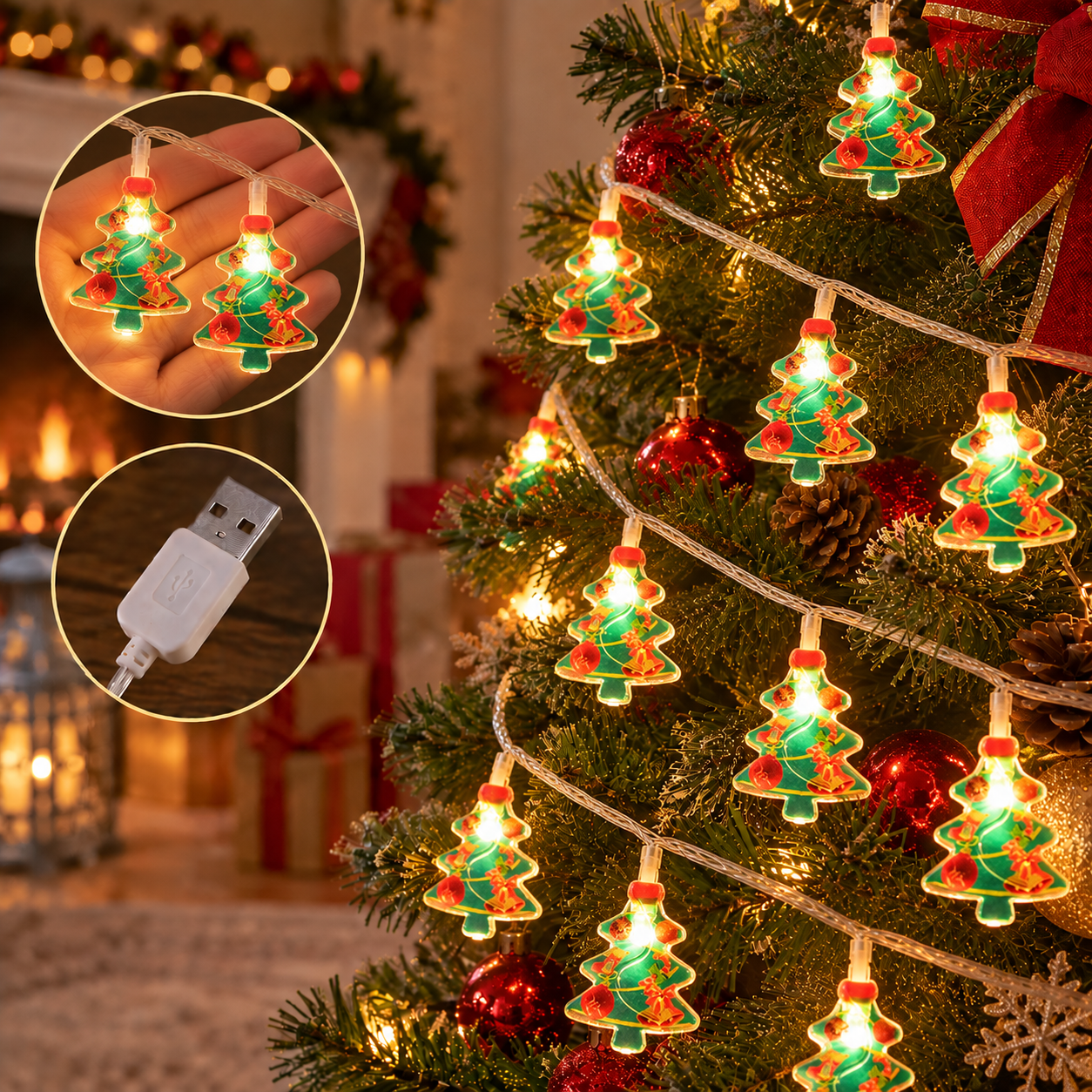 10M Xmas tree festive light usb (free adapter included)