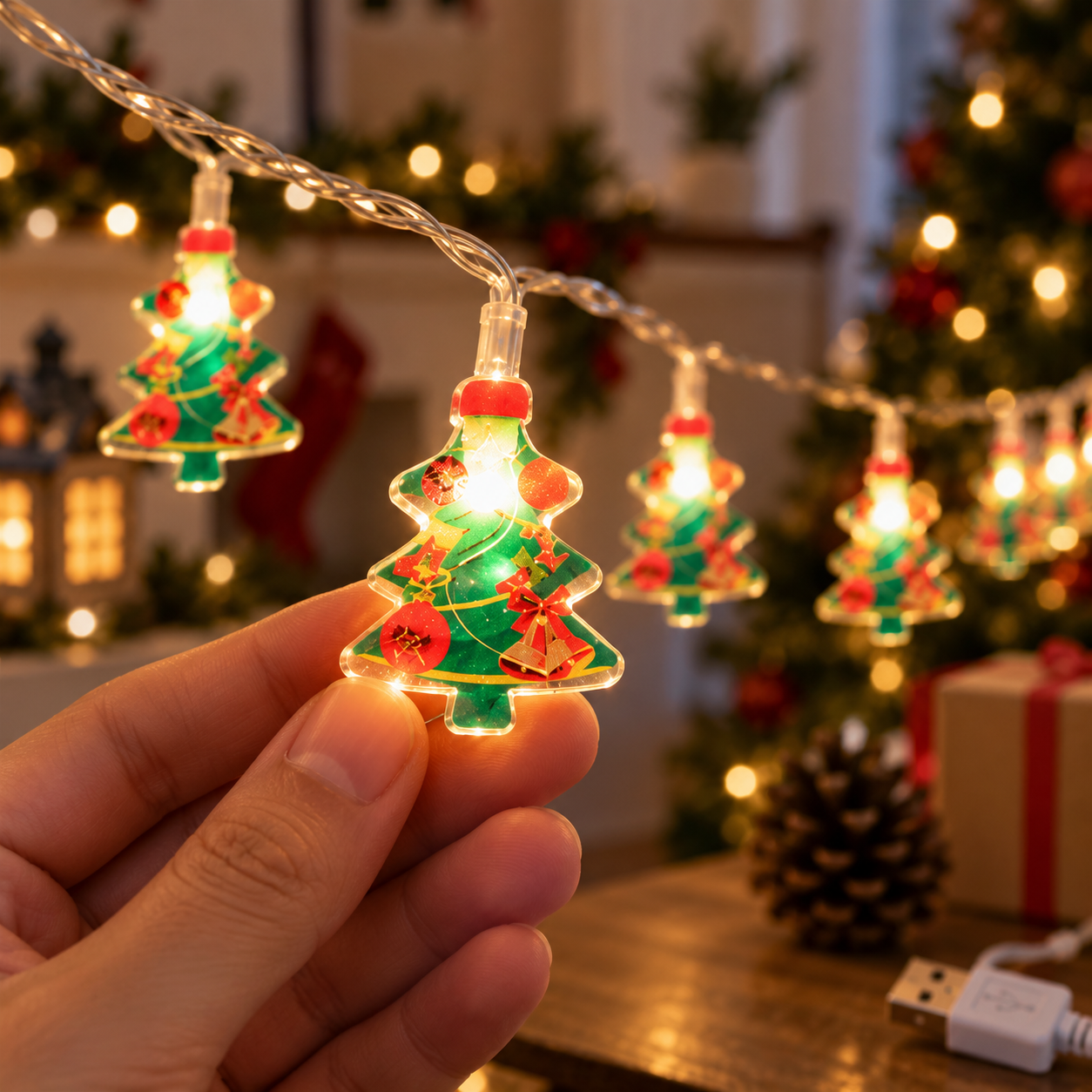 10M Xmas tree festive light usb (free adapter included)