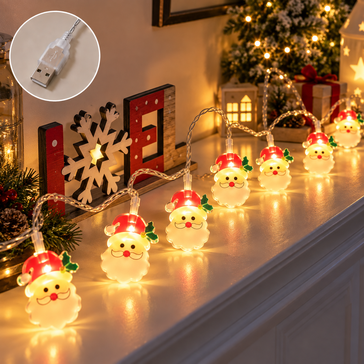10M Santa festive light usb (free adapter included)