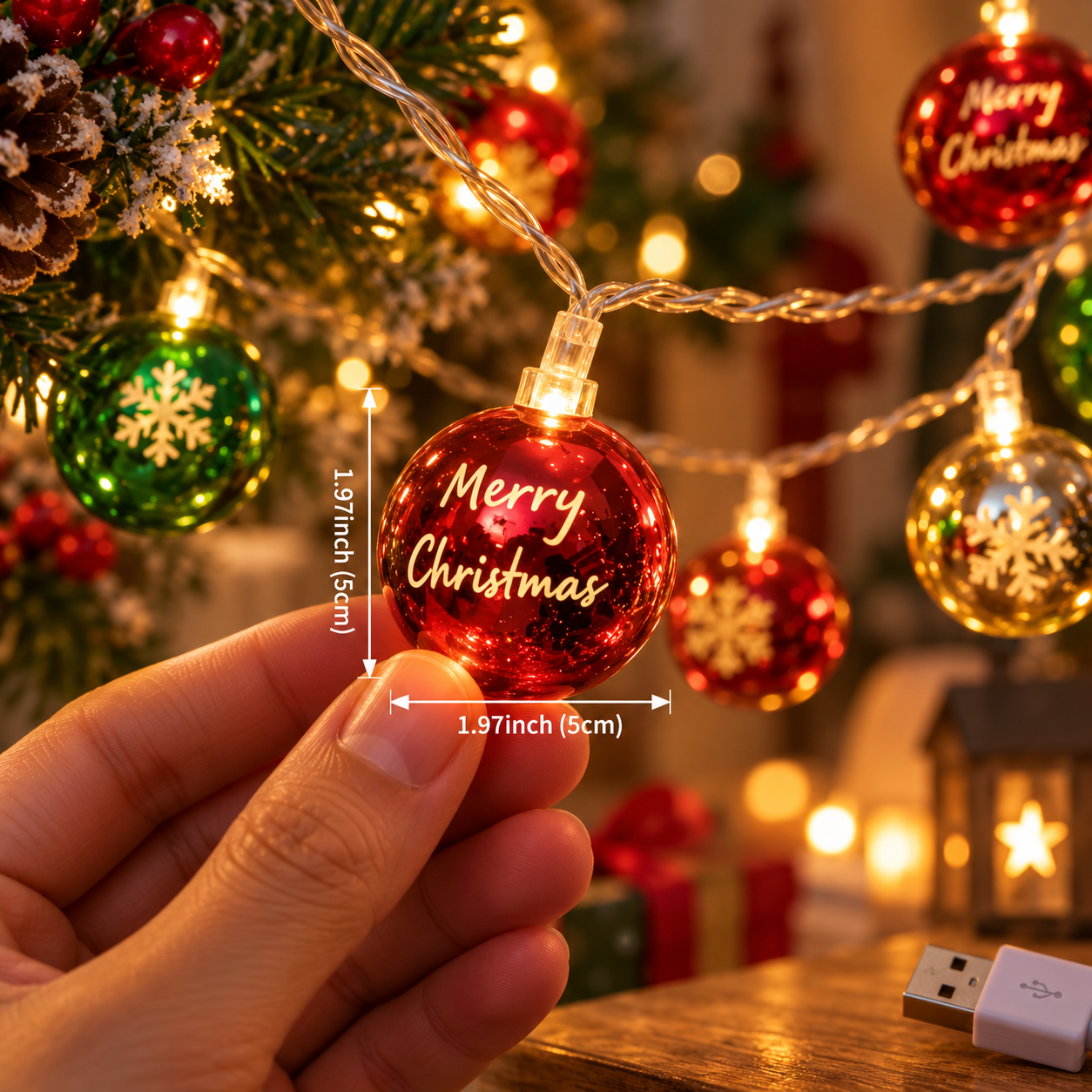 10M Ornament balls festive light usb (free adapter included)