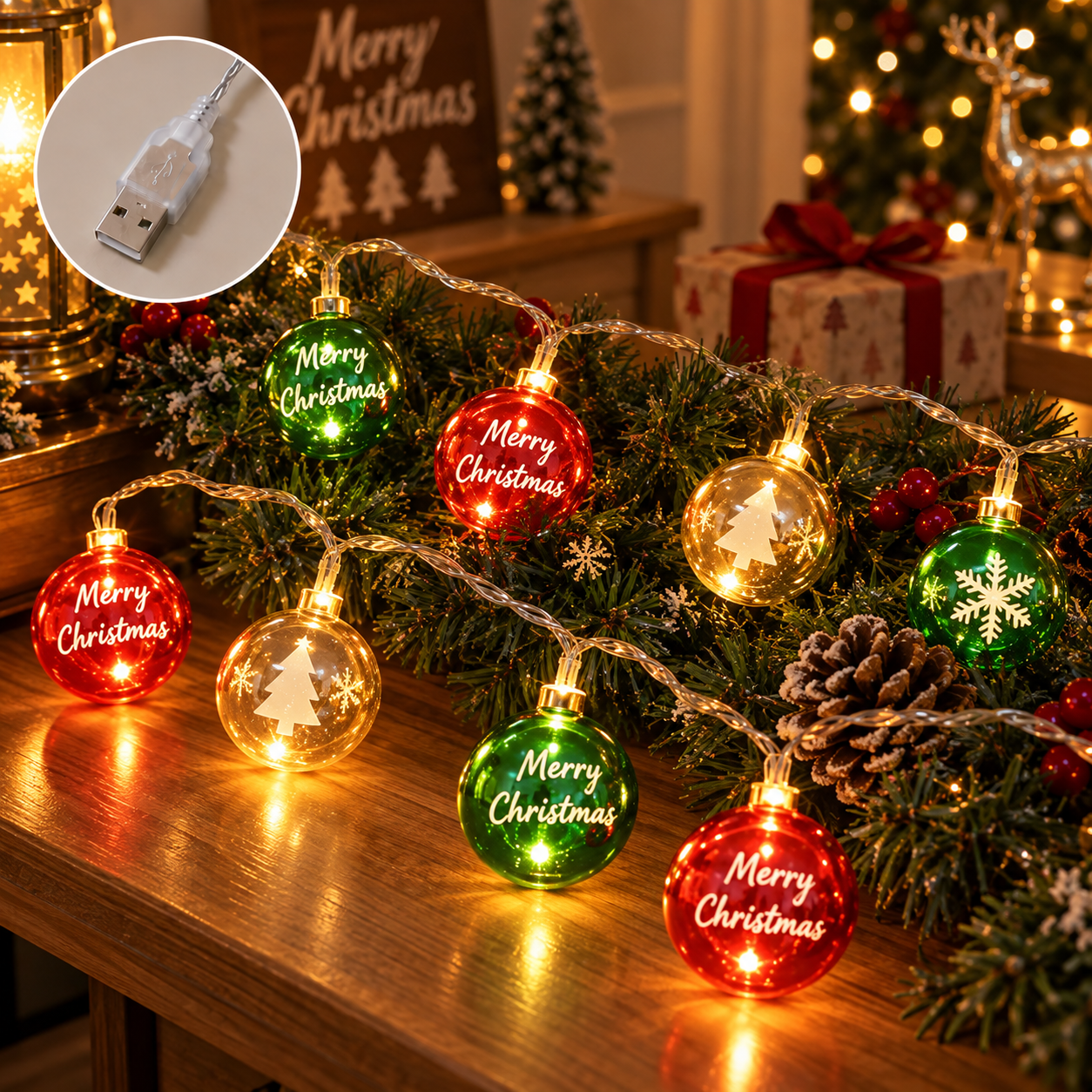 10M Ornament balls festive light usb (free adapter included)
