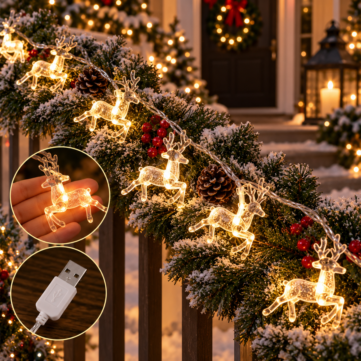 10M Deer festive light usb (free adapter included)