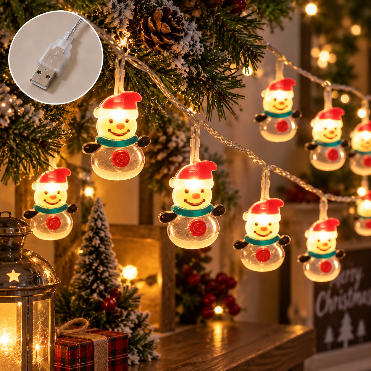10M Snowman festive light usb (free adapter included)