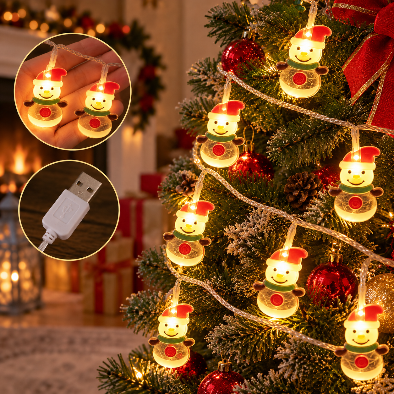 10M Snowman festive light usb (free adapter included)