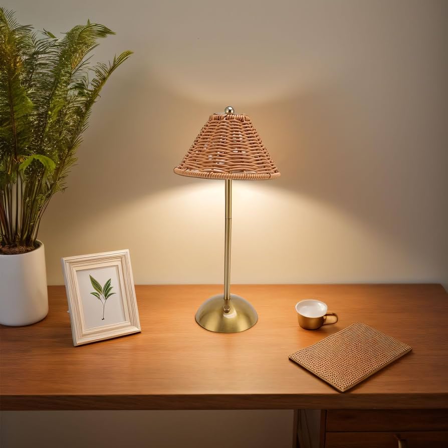 rattan rechargeable wireless/cordless restaurant table lamp