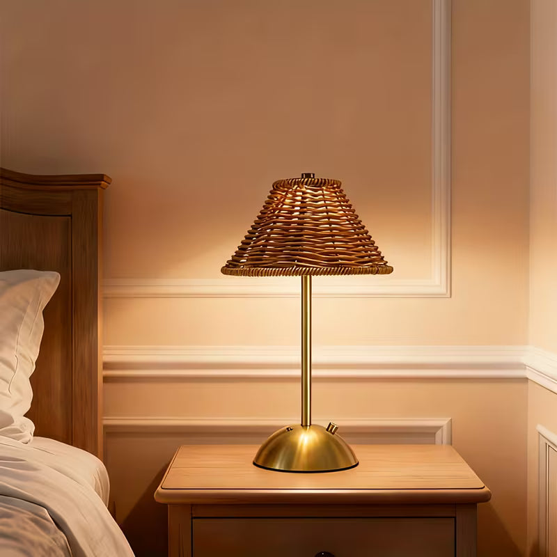 rattan rechargeable wireless/cordless restaurant table lamp
