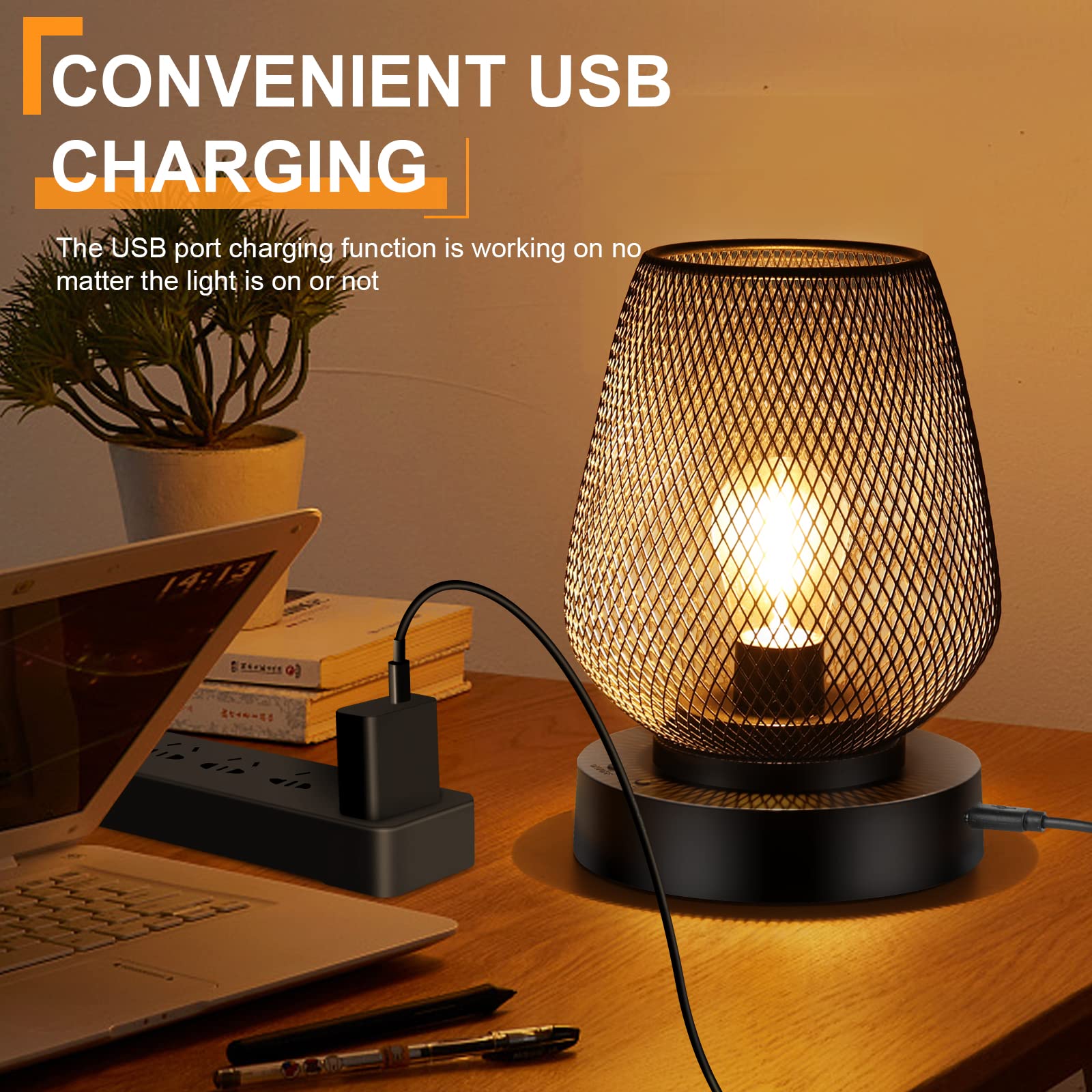 Black Mesh Rechargeable Table Lamp (2 pack)