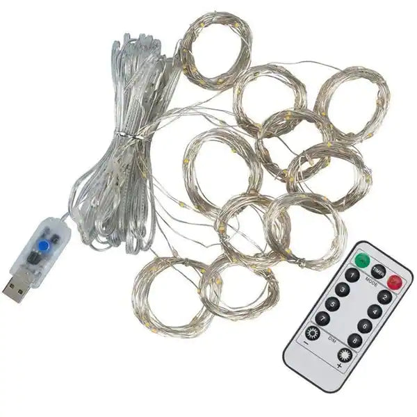 Copper wire curtain light with remote