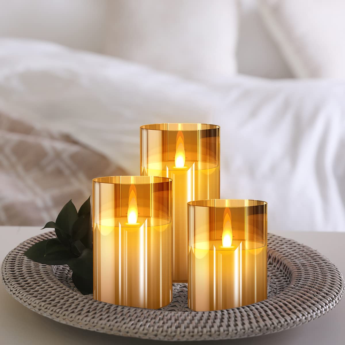 Pack of 3 Realistic Candles With Amber glass
